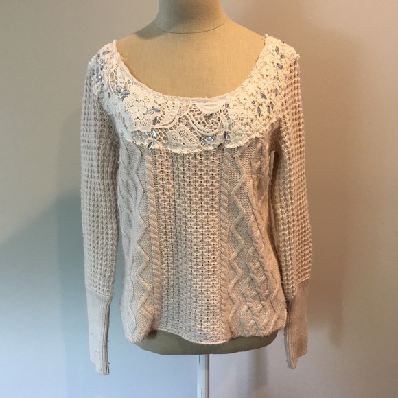 Free People jeweled Cream Sweater Small - Picture 1 of 6